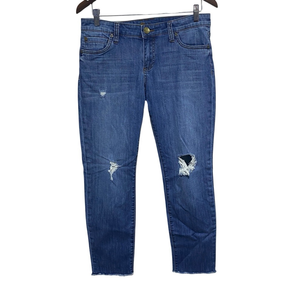 Kut Kloth Jeans Womens 6 Boyfriend Stretch Distressed Ankle Raw Hem Medium Wash